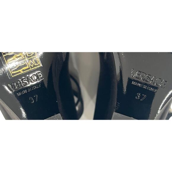 S6 VERSACE 4-Strap Heels Pump Tempest Wedge Satin Black IT37/US6.5 - Picture 9 of 9